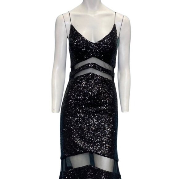 La Pateau Sequin Mesh Cutout Sleeveless Gown Black Size Small NWT - Picture 3 of 4